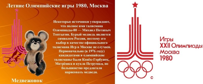 Олимпийские эмблемы и талисманы разных лет олимпиада, талисманы