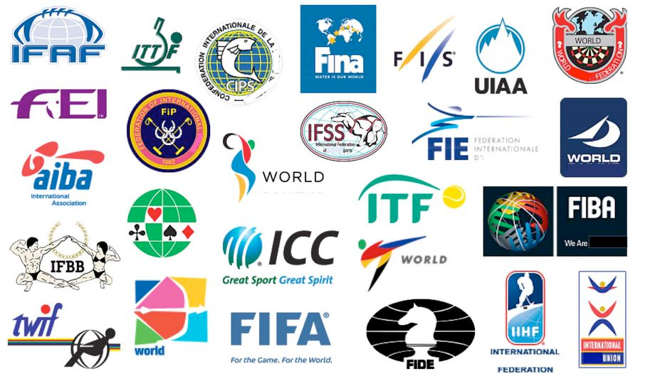 Как называется международная федерация. Международные спортивные организации. Международные спортивные объединения. Международные спортивные Федерации. Спортивные логотипы.