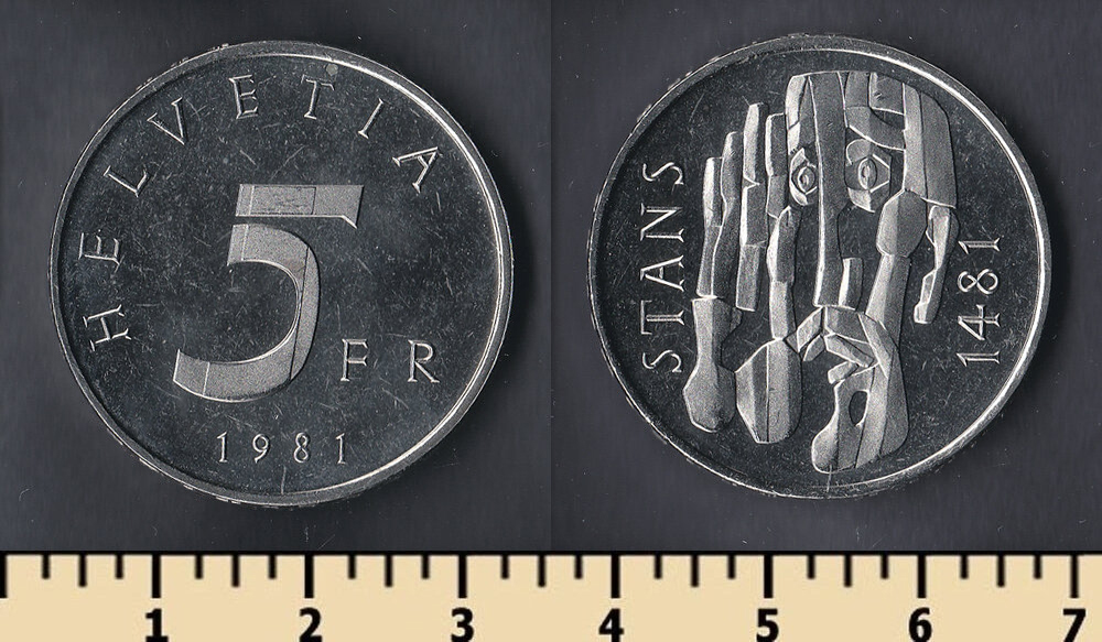5 Швейцарских франков. Швейцарский монетный двор. 98 Франков. 1 44 долларов